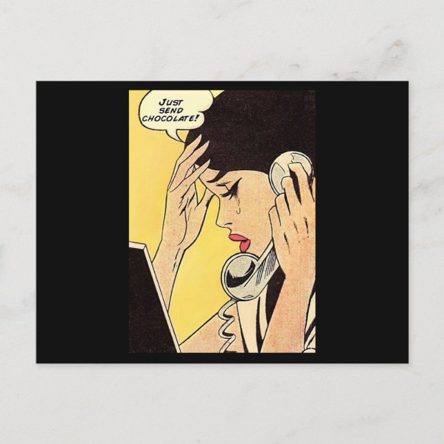 Schicken Sie einfach Schokolade Vintages Comic Postkarte (Vorderseite)