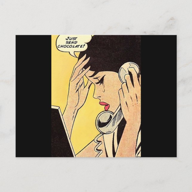 Schicken Sie einfach Schokolade Vintages Comic Postkarte (Vorderseite)