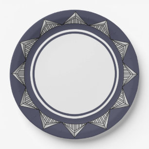 Schicker Art Deco auf blauem Papier-Teller Pappteller