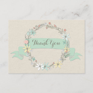 Schicker Blumenkranz und Banner Vielen Dank Dankeskarte