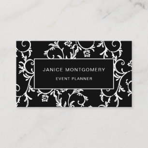 Schicker Blumenschwarzweiss-damast Visitenkarte