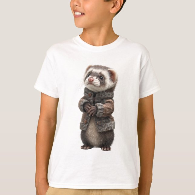 Schicker Cardigan-Frettchen-Kinder T-Shirt (Vorderseite)