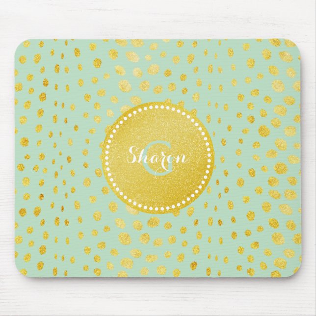 Schicker falscher Goldglitter Geparddruck Monogram Mousepad (Vorne)