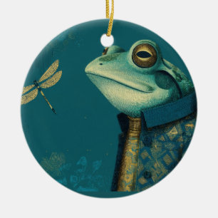 Schicker Frosch & Libelle - Surrealistisches Vinta Keramik Ornament
