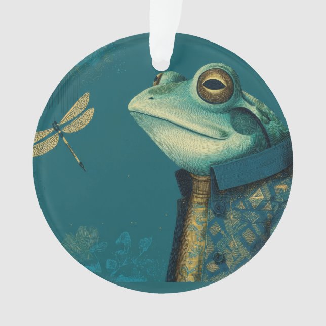 Schicker Frosch & Libelle - Surrealistisches Vinta Ornament (Vorderseite)
