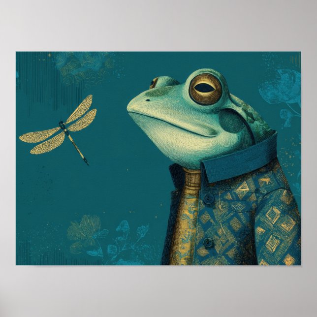 Schicker Frosch & Libelle - Surrealistisches Vinta Poster (Vorne)
