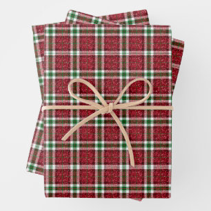 Schicker funkelnder karierter Weihnachts- Geschenkpapier Set