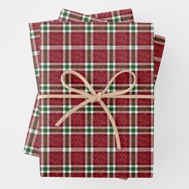 Schicker funkelnder karierter Weihnachts- Geschenkpapier Set (Beispiel)