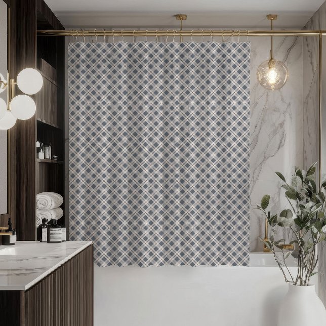 Schicker grauer Duschvorhang, moderne karierte Aus Duschvorhang (Coral Grey Shower Curtain Modern Plaid Statement)