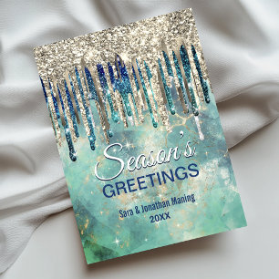 Schicker grüner Gold-Glitter-Tropfen Weihnachten N Postkarte
