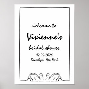 Schicker, handgezeichneter Schwan-Hochzeitsdusche- Poster