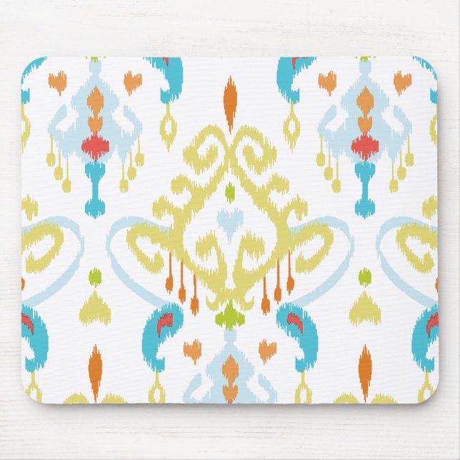 Schicker heller gelber und blauer Stammes- ikat Mousepad (Vorne)