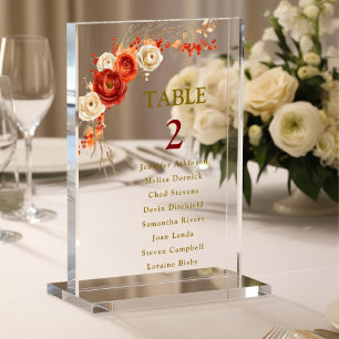 Schicker Herbstblumen-Orange Sitzplatztisch Nummer Acrylschild