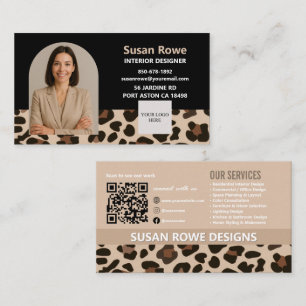 Schicker Leopard Schwarz und Beige QR-Code Arch Fo Visitenkarte