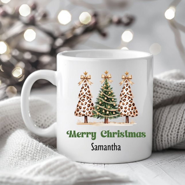 Schicker Leopard-Weihnachtsbaum individuell benann Kaffeetasse (Chic Leopard Christmas Trees Custom Name Mug)