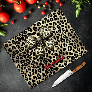 schicker Leopardendruck-Coquette-Bogen-Monogramm Schneidebrett