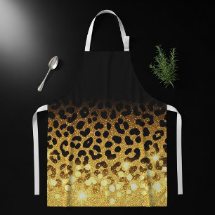 Schicker Leopardendruck mit goldenem Glitter Schürze