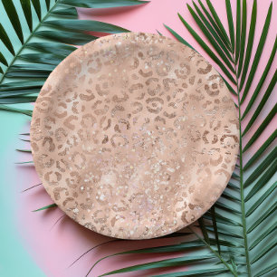 Schicker Leopardenprint Roségold Röte Funkeln Pappteller