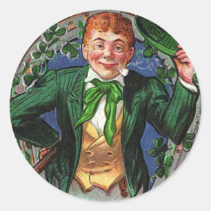 Schicker Leprechaun im Vintage-Stil zum St. Patric Runder Aufkleber