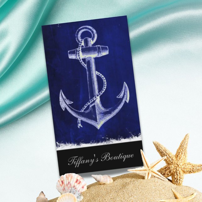 schicker nautischer Anker der Strandschifffahrt Visitenkarte (beach navy blue coastal chic nautical anchor business card)