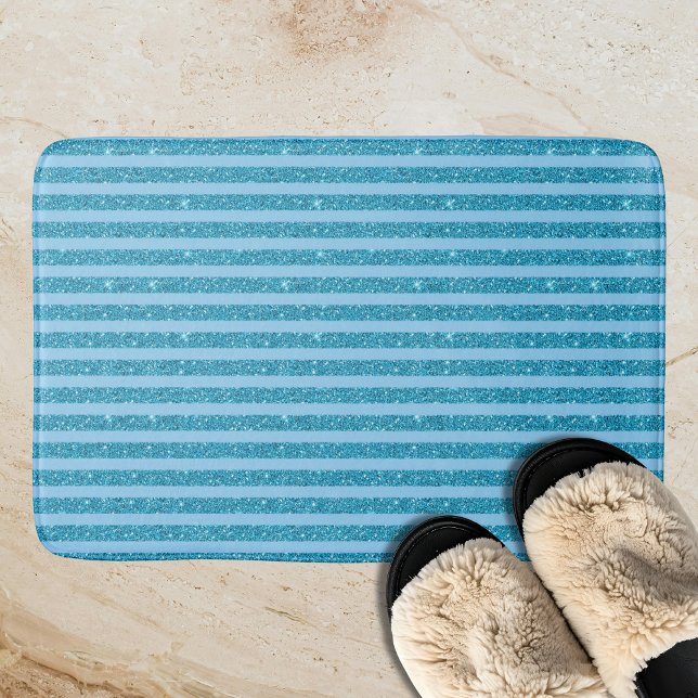 Schicker Ozeanblauer Glitter-Stil horizontale Stre Badematte (Von Creator hochgeladen)