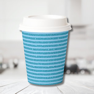 Schicker Ozeanblauer Glitter-Stil horizontale Stre Pappbecher