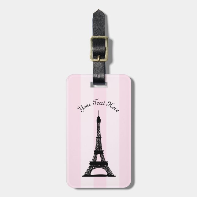 Schicker Pariser rosa Streifen-Schwarz-Eiffelturm Gepäckanhänger (Vorderseite vertikal)
