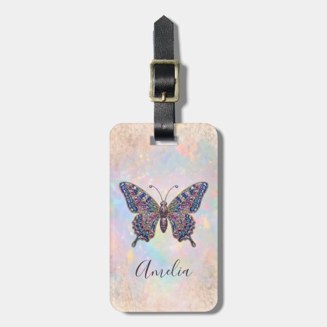 Schicker personalisierter pastellfarbener Glitter- Gepäckanhänger (Vorderseite vertikal)