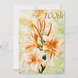 Schicker Pfirsich u. weiße Lilien-100. Geburtstag Einladung