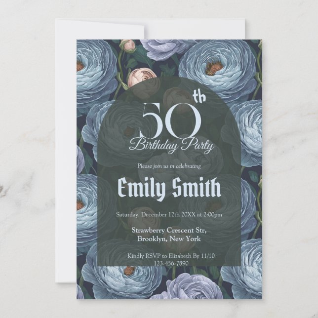 Schicker Ranunculus-Sparkle-Birthday-Feier Einladung (Vorderseite)