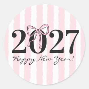 Schicker rosa gestreifter Bogen 2027 Silvesterpart Runder Aufkleber