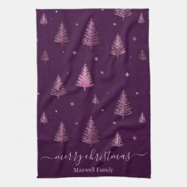 Schicker rosa-glitzer-frohe-weihnachtsbaum-name geschirrtuch