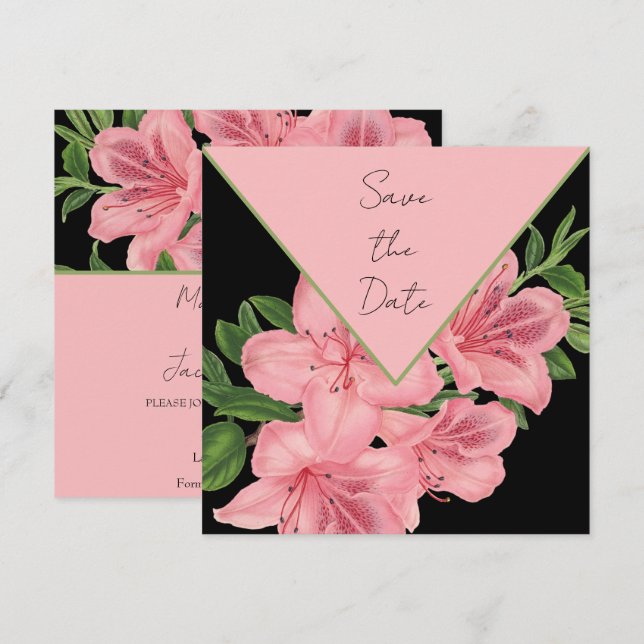 Schicker rosa Hibiskus - Save The Date (Vorne/Hinten)