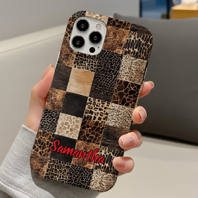 Schicker roter Tierdruck Leopard Monogramm Case-Mate iPhone Hülle (Von Creator hochgeladen)