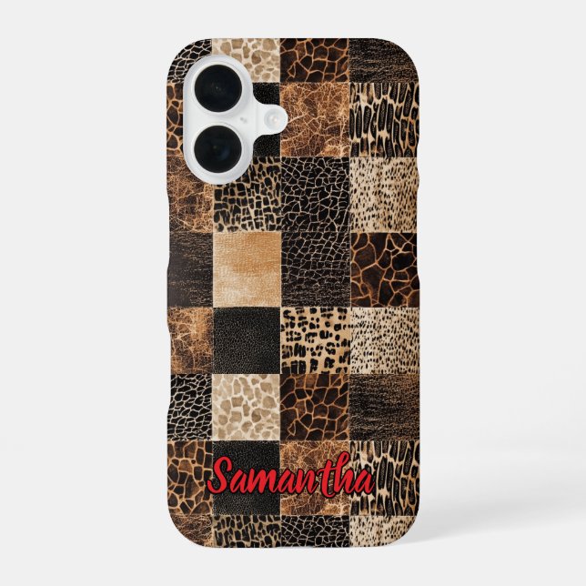 Schicker roter Tierdruck Leopard Monogramm iPhone 16 Hülle (Rückseite)