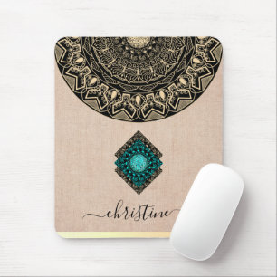 schicker schwarzer goldener Mandala-Jutestoff-Maus Mousepad