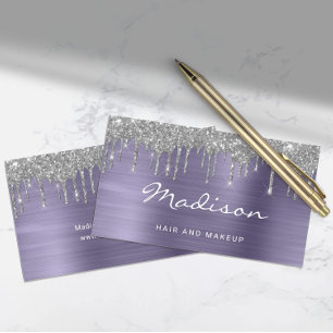 Schicker Stylist mit silbernen Glitter-Tropfen Visitenkarte