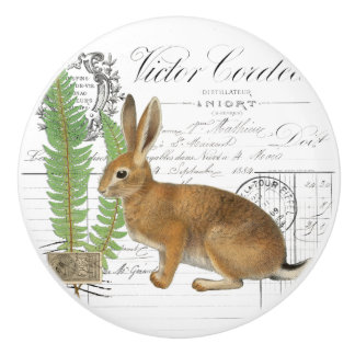 Schicker Vintage-Hasen-Farn-französischer Schriftk Keramikknauf