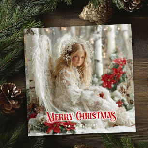 Schicker Weihnachtsengel rot und gold klassischer  Feiertagskarte