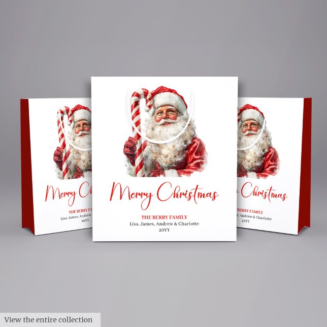 Schicker Weihnachtsmann Trendige editierbare Weihn Mittlere Geschenktüte (Chic Santa Claus Trendy Editable Christmas Gift Bag)