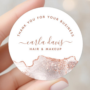 Schicker weißer Marmor Achat Roségold Glitter Dank Runder Aufkleber