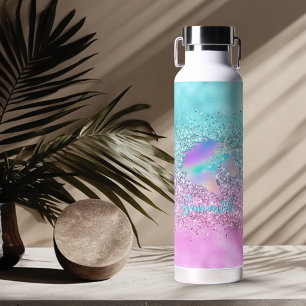Schickes Aqua Rosa Einhorn Glitter Glam Monogramm Trinkflasche
