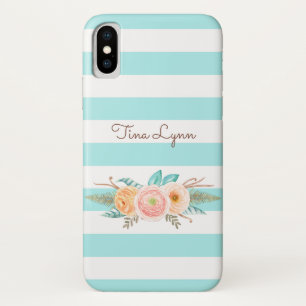 Schickes Aqua Stripes weibliches Blumen- und iPhone X Hülle