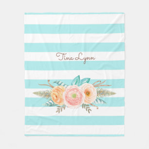 Schickes Aqua Stripes weibliches Blumen- und Fleecedecke