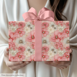 Schickes Aquarell-Rosa- und Gold-Blumenmuster zum  Geschenkpapier