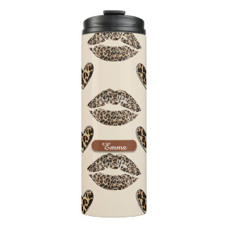 Schickes Beige- und Schwarz-Cheeta-Druckmuster Thermosbecher