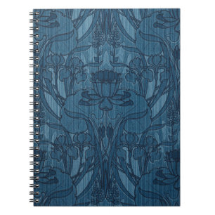 Schickes Blau Art Nouveau Iris Botanisches Muster Notizblock