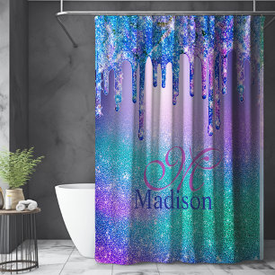 Schickes blau lila ombre-glitter-tropfen-monogramm fleecedecke
