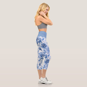Schickes Blau Toile de Jouy Capri Leggings