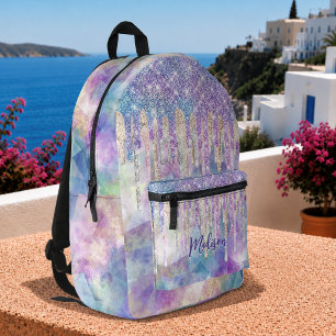 Schickes blaues Aqua-Einhorn tropft Glitter-Monogr Bedruckter Rucksack